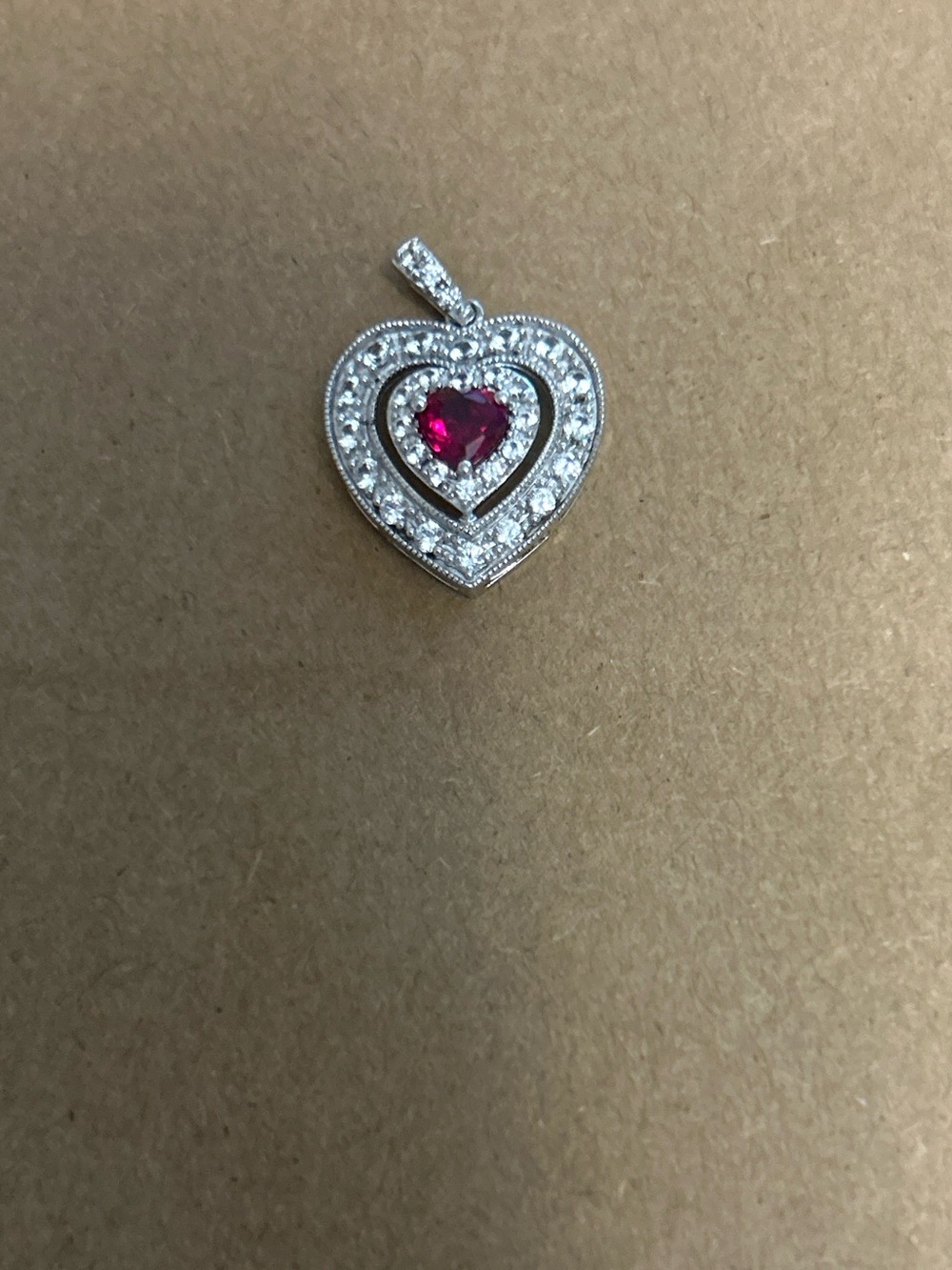 Silver Heart Pendant with Pink Center Stone